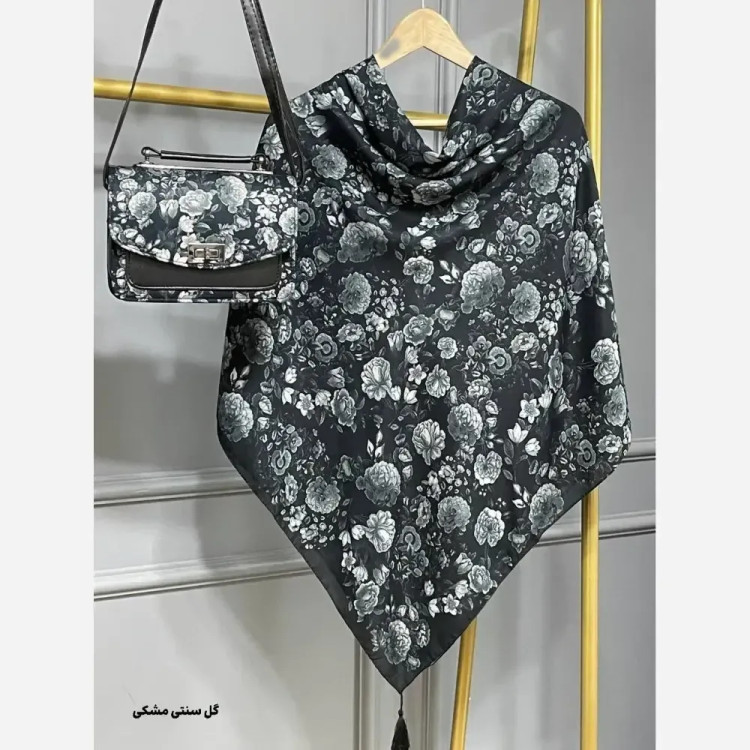 ست کیف و روسری مخمل و چرم صنعتی نخی منگوله دار شقایق