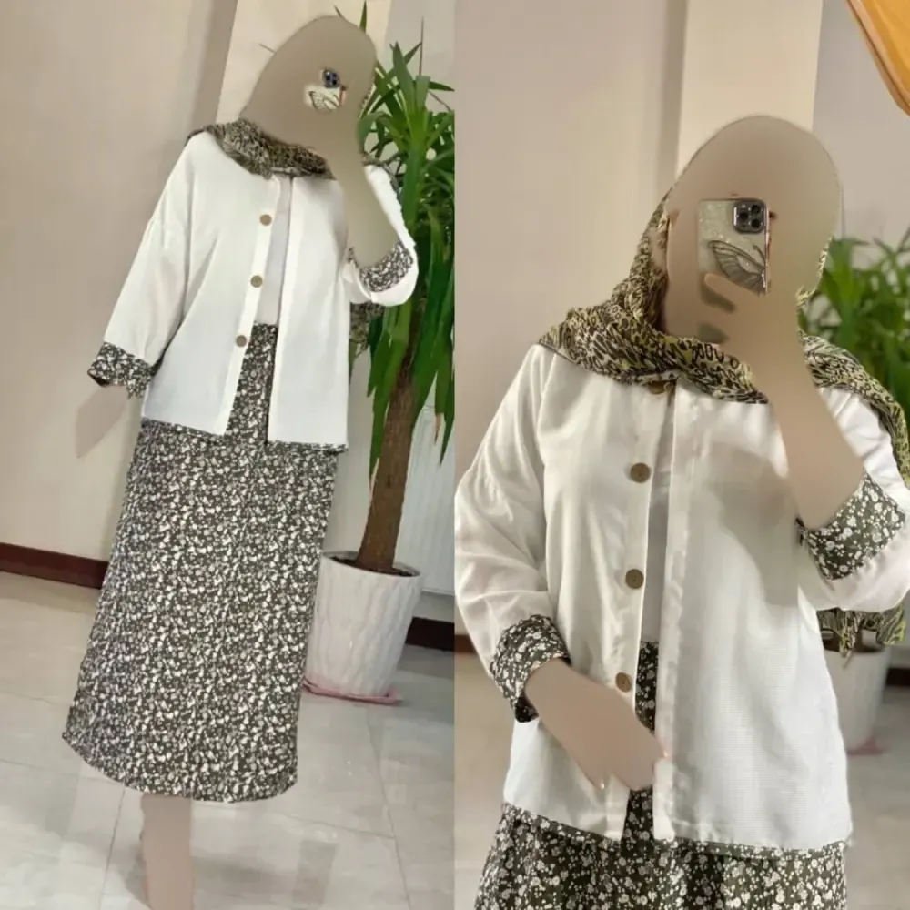 ست شومیز دامن گل گلی فری سایز زنانه جنس سوفیا زنبوری و کراش چاپی