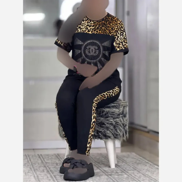 ست تیشرت و شلوار ویسکوز الیزه فول کش نگین دار D&G فری سایز