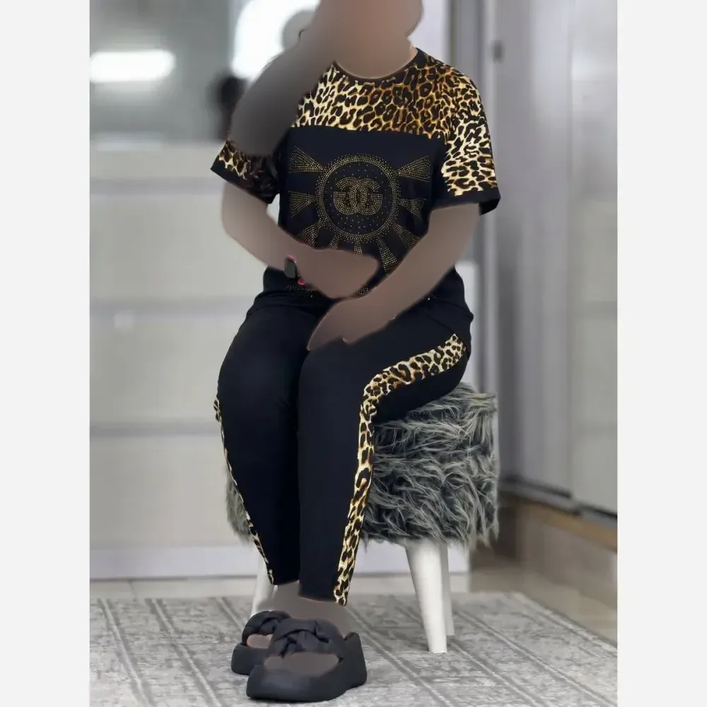 ست تیشرت و شلوار ویسکوز الیزه فول کش نگین دار D&G فری سایز