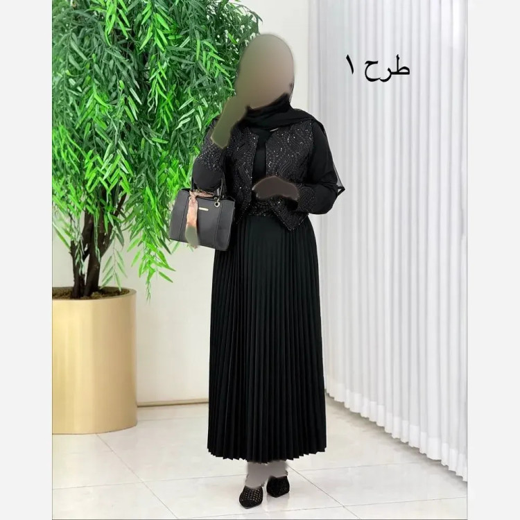 سه تیکه مهسان سارافن بوگاتی جلیقه پولک دوزی مشکی فری سایز