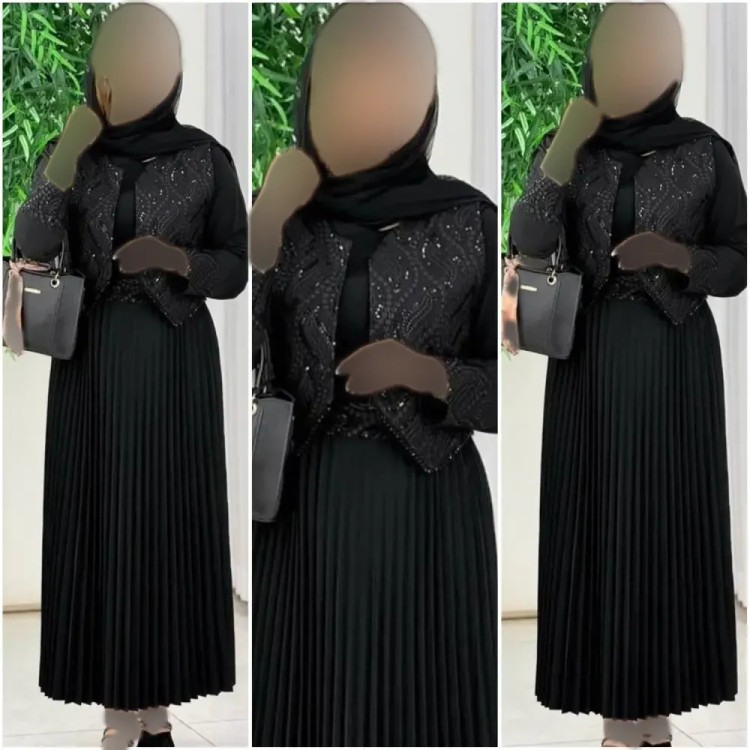 سه تیکه مهسان سارافن بوگاتی جلیقه پولک دوزی مشکی فری سایز