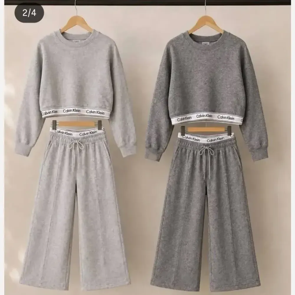 ست دو تیکه دخترانه ملانژ دورس لاکرا دار سایز 45 تا 60