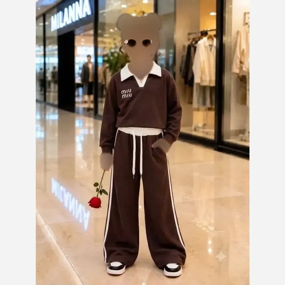 ست دورس پاییزی بچگانه مدل میو رنگ سرمه ای و قهوه ای سایز 55 تا 70