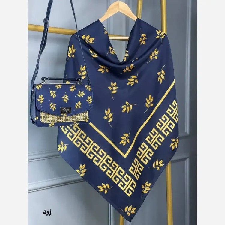 ست کیف و روسری مخمل و چرم صنعتی طرح برگ جیوانچی قواره 130