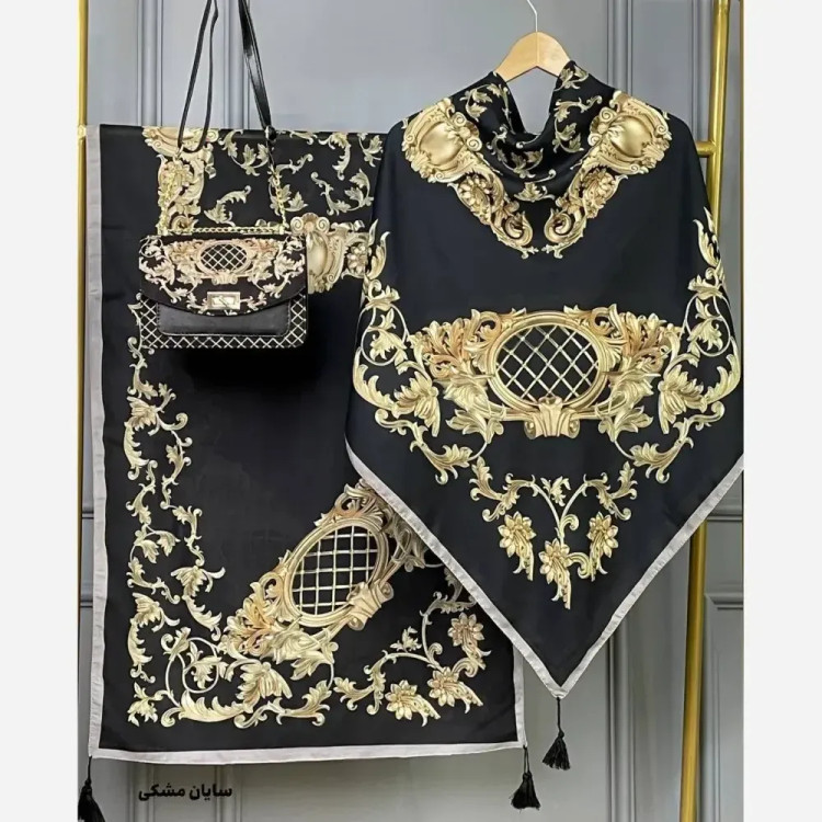 ست کیف و روسری زنانه مخمل و چرم صنعتی نخی منگوله دار