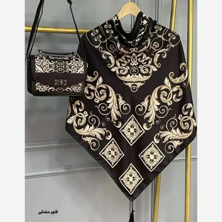 ست کیف و روسری زنانه مخمل و چرم صنعتی نخی منگوله دار