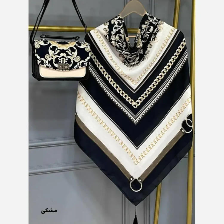 ست کیف و روسری گالریا مخمل و چرم صنعتی نخی منگوله دار