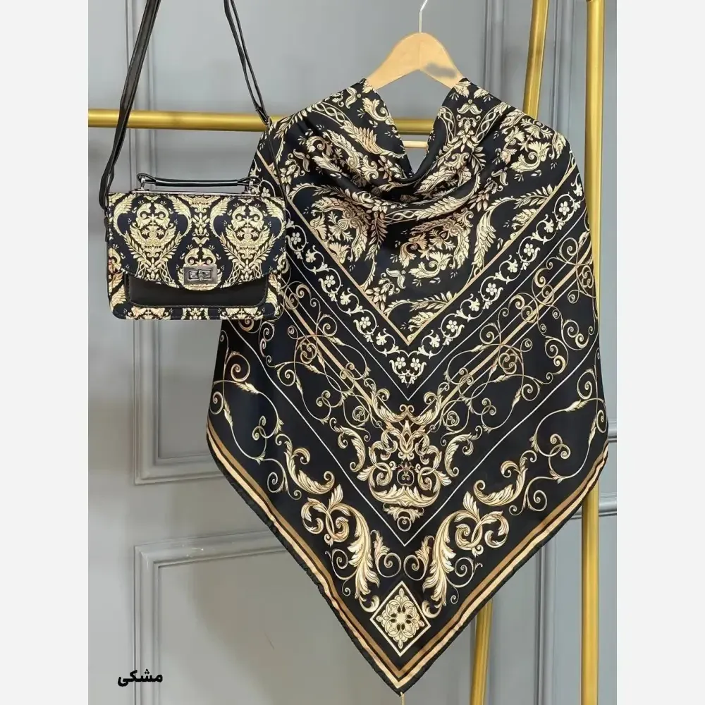 ست کیف و روسری الیزابت مخمل و چرم صنعتی نخی منگوله دار
