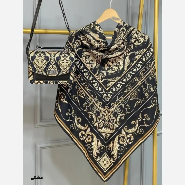 ست کیف و روسری الیزابت مخمل و چرم صنعتی نخی منگوله دار