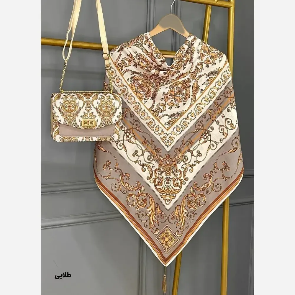 ست کیف و روسری الیزابت مخمل و چرم صنعتی نخی منگوله دار