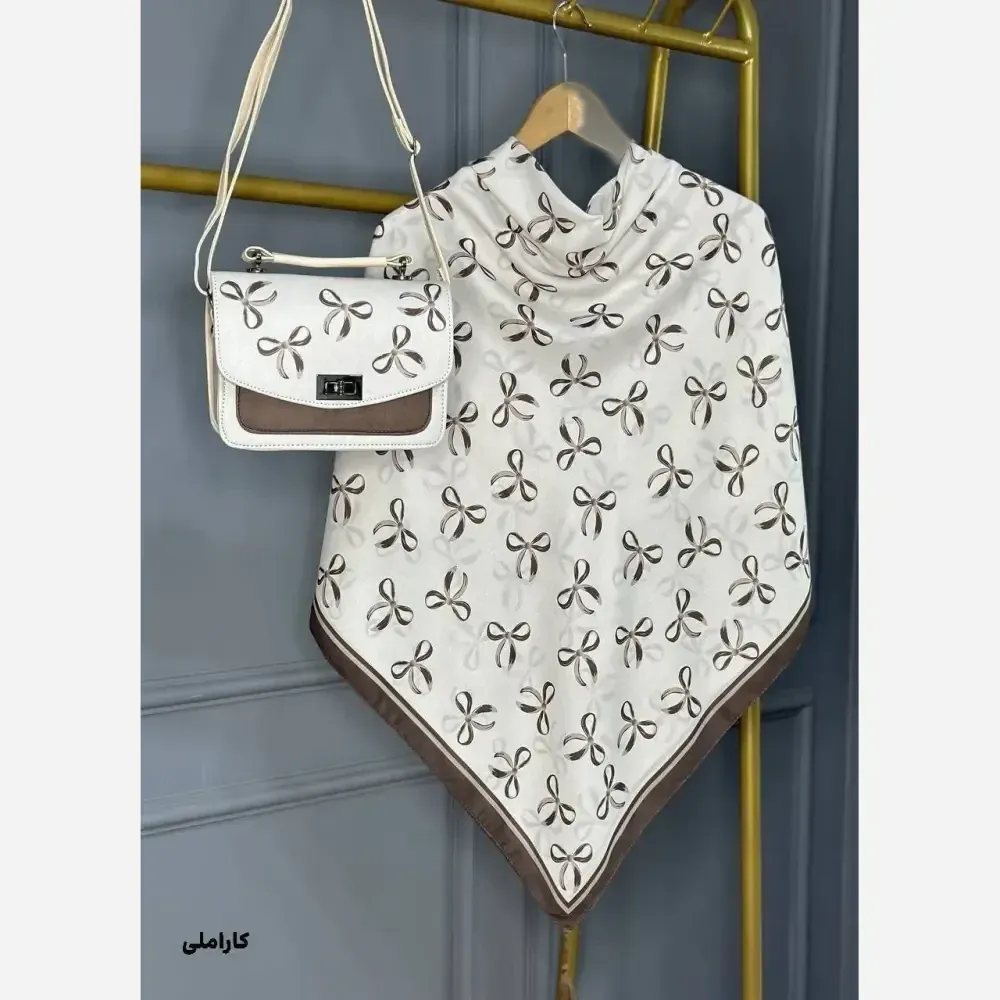 ست کیف و روسری پاپیونی مخمل و چرم صنعتی نخی منگوله دار