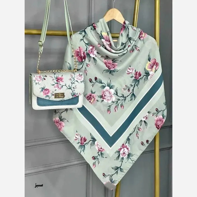ست کیف و روسری گلفام مخمل و چرم صنعتی نخی منگوله دار