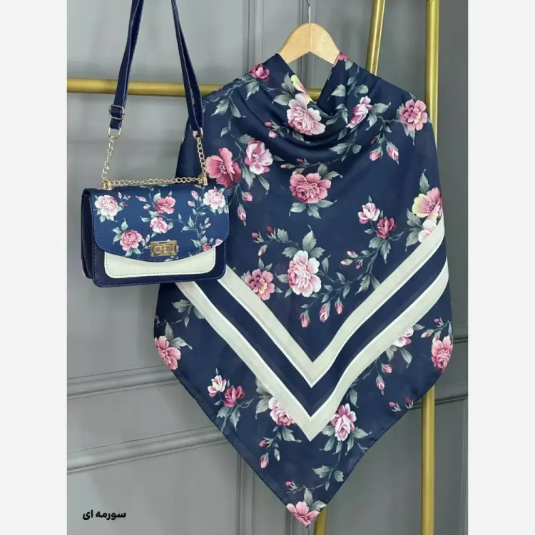 ست کیف و روسری گلفام مخمل و چرم صنعتی نخی منگوله دار