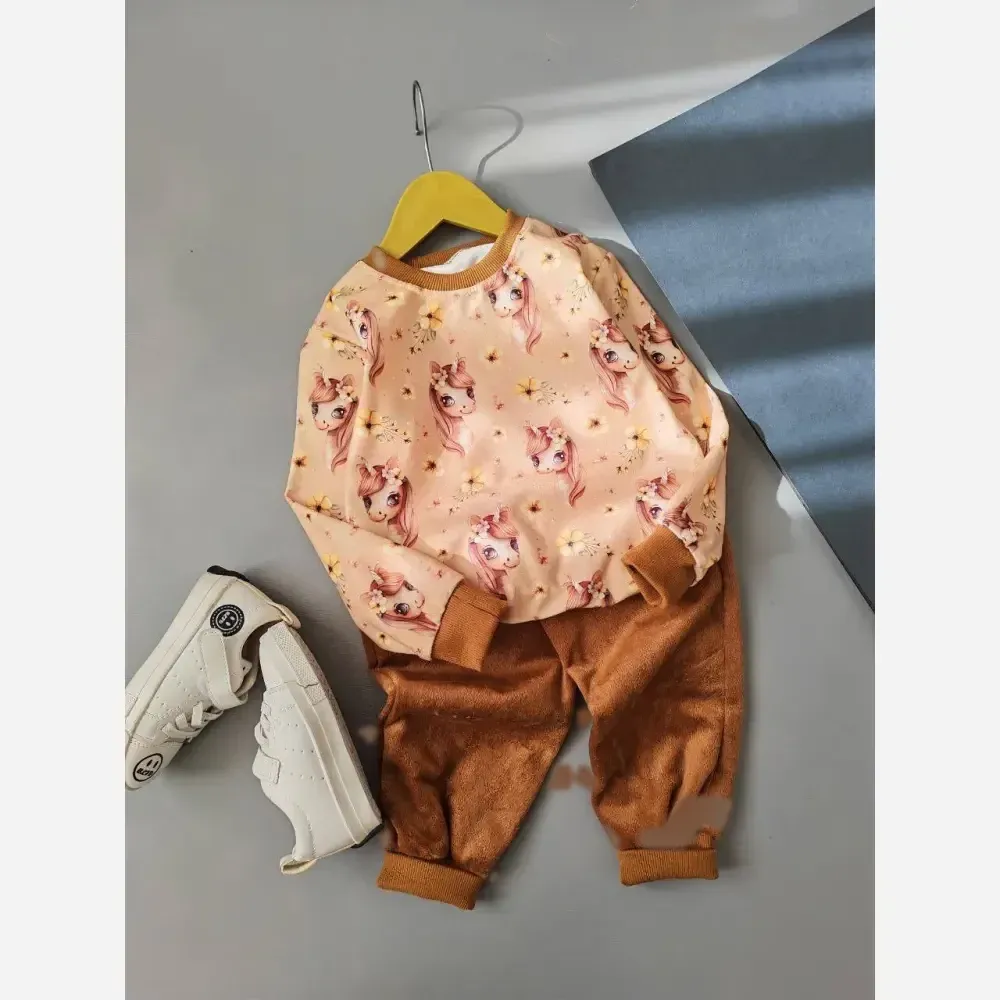 بلوز و شلوار مخمل بچه گانه پرز بلند گرم بالا نرم و لطیف