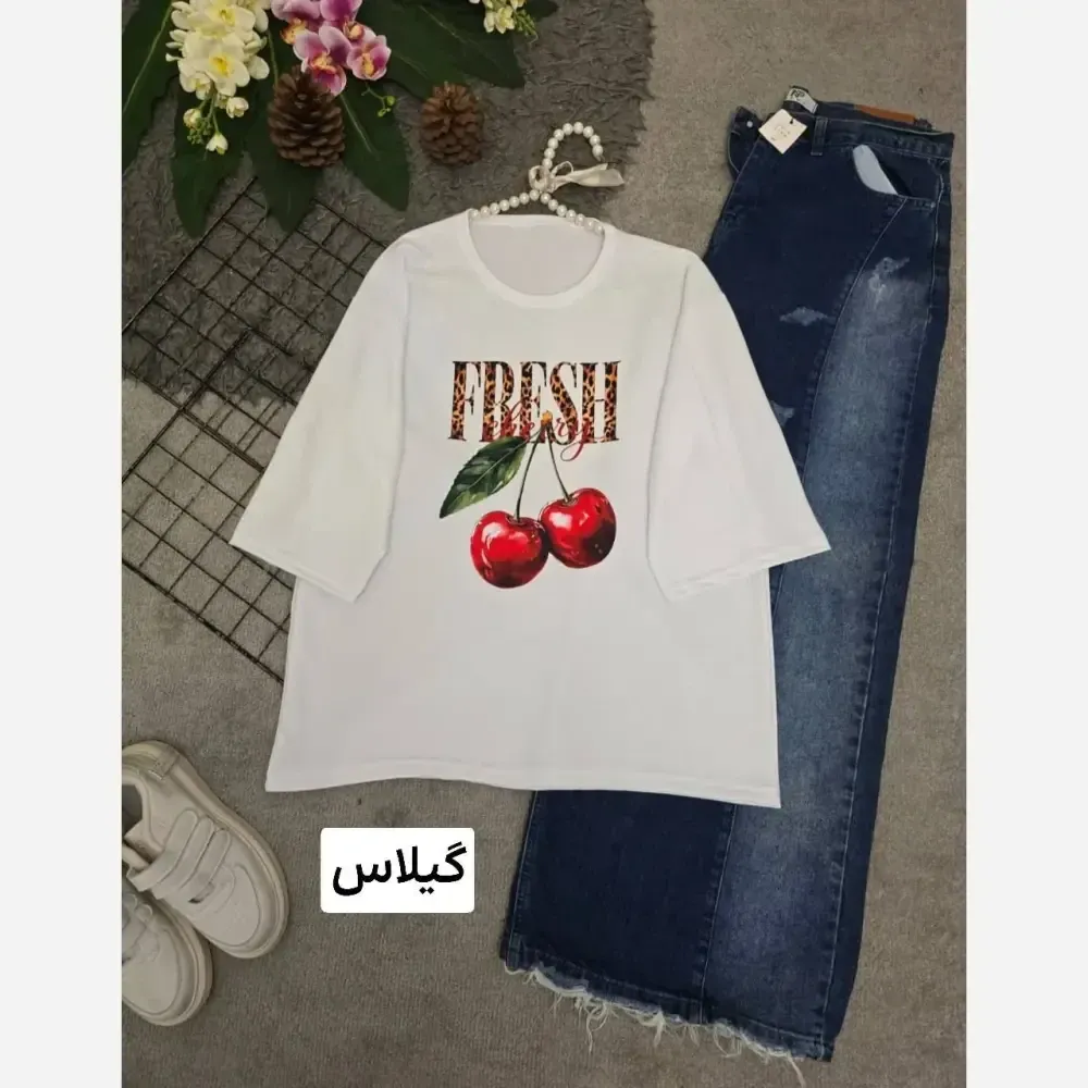 تیشرت تابستانه پنبه گلکسی فری سایز 38 تا 48 زنانه در رنگ های هاوایی و فلامینگو