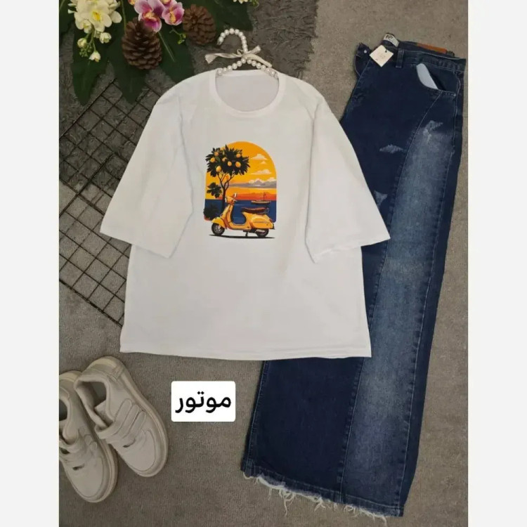 تیشرت تابستانه پنبه گلکسی فری سایز 38 تا 48 زنانه در رنگ های هاوایی و فلامینگو