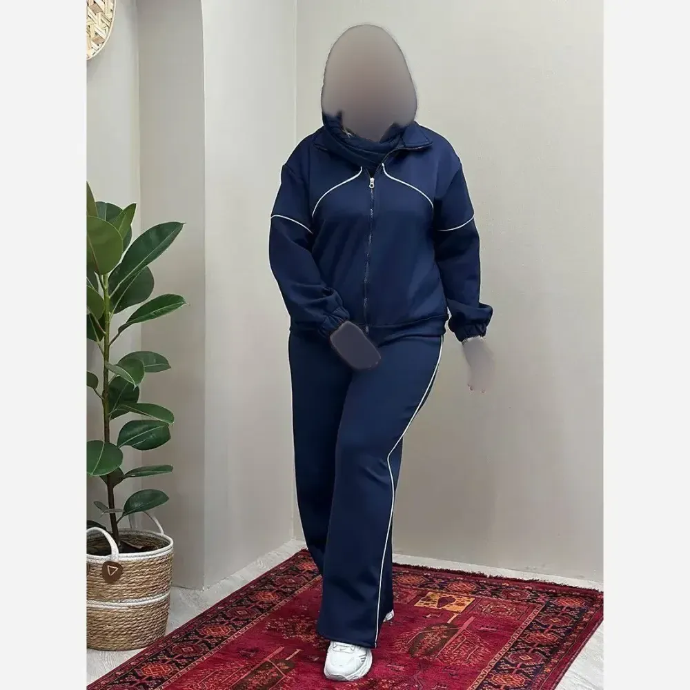 ست سویشرت و شلوار زنانه مدل مستانه جنس مازراتی رنگ مشکی سورمه ای شکلاتی سایز فری 36 تا 46