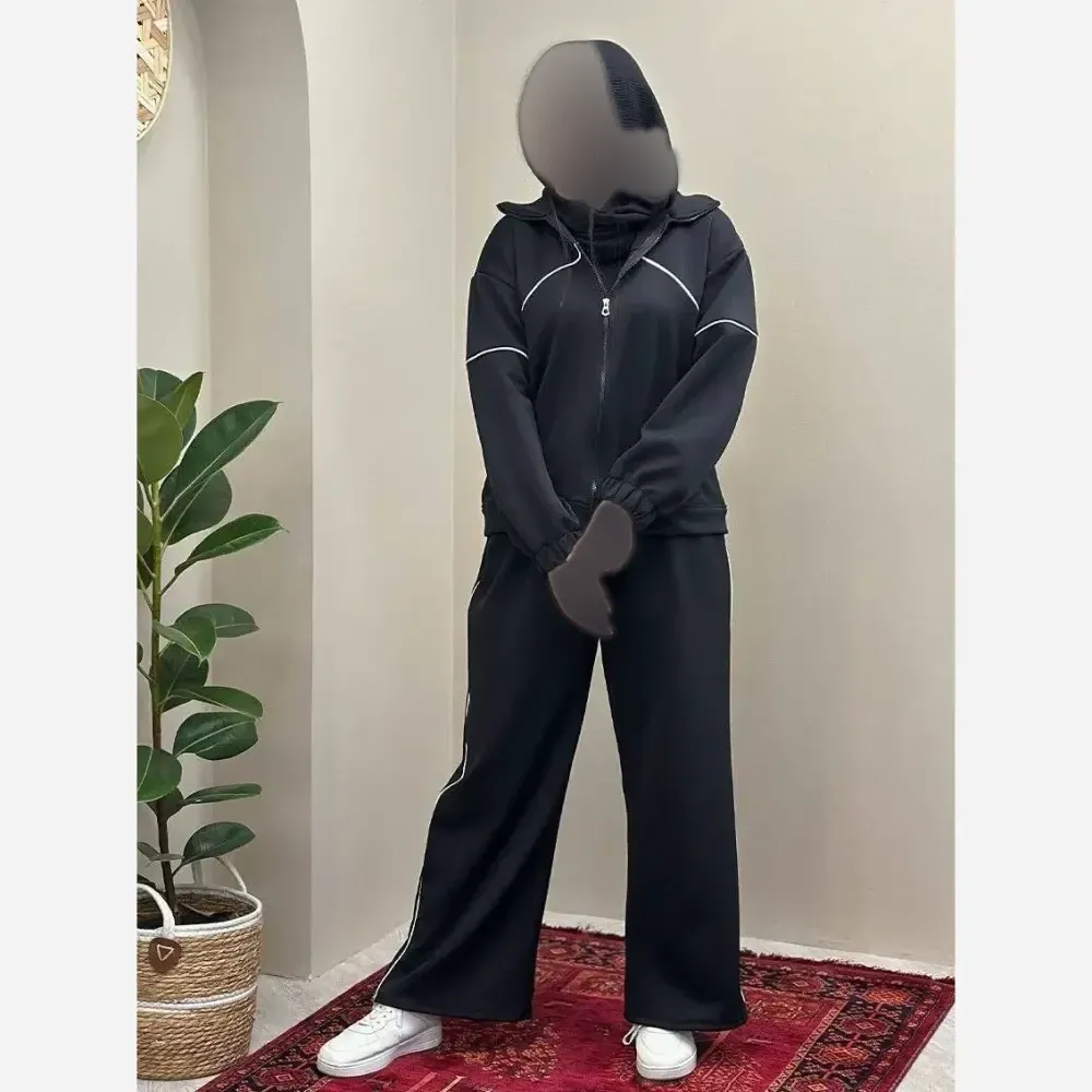 ست سویشرت و شلوار زنانه مدل مستانه جنس مازراتی رنگ مشکی سورمه ای شکلاتی سایز فری 36 تا 46