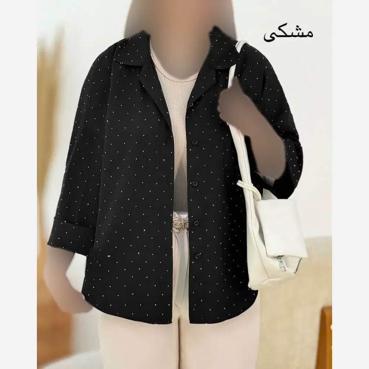 شومیز نگین دار مشکی جنس شانتون طرحدار فری سایز