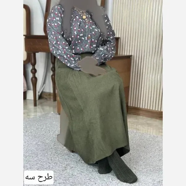 ست شومیز دامن گلبرگ لینن نچرال و بوگاتی طوسی
