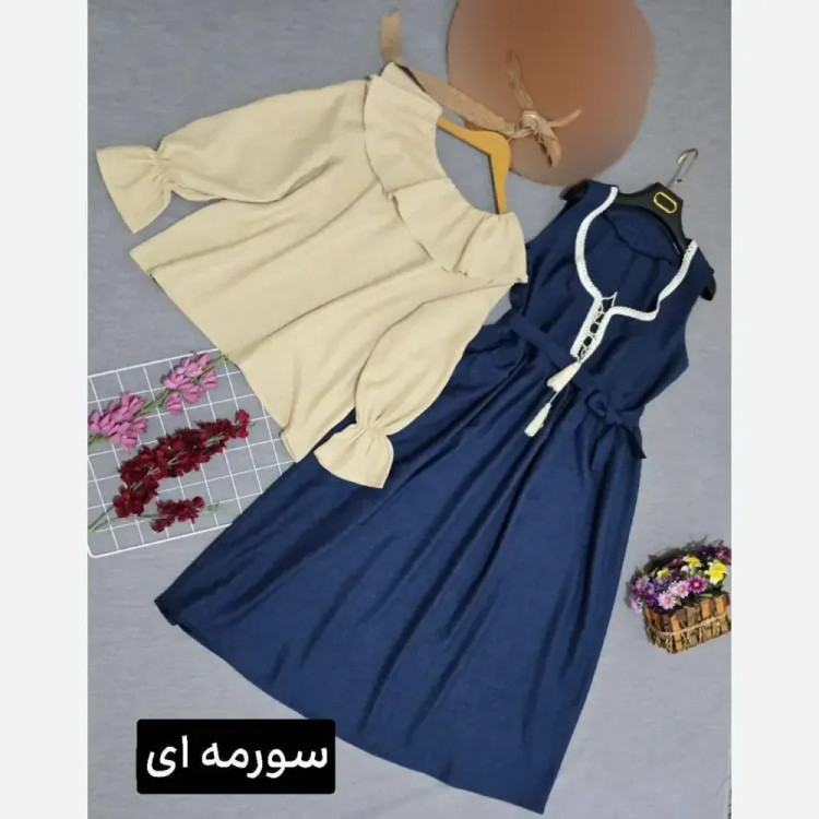 ست شومیز و سارافون زنانه مدل شهرزاد جنس صوفیا شانتون فری سایز
