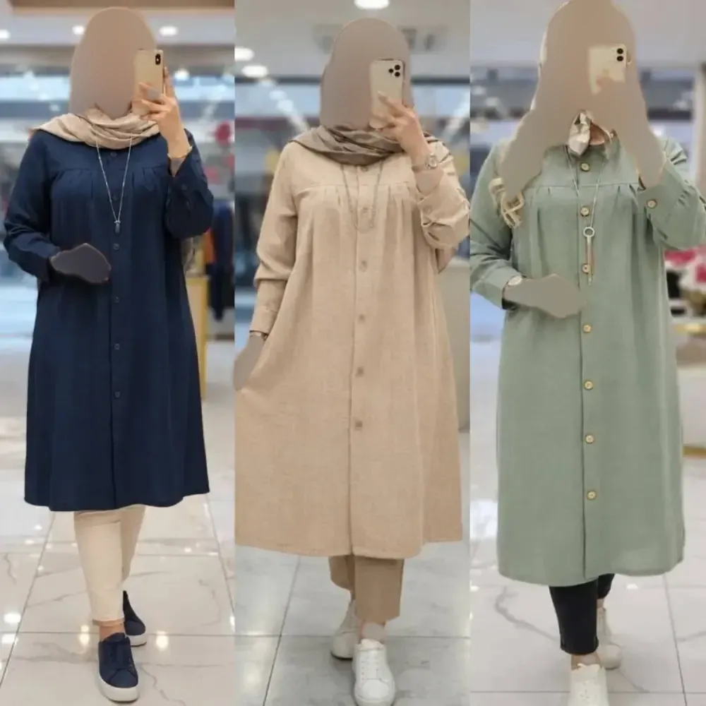 مانتو بلند شایسته جنس شانتون زیپی فری سایز