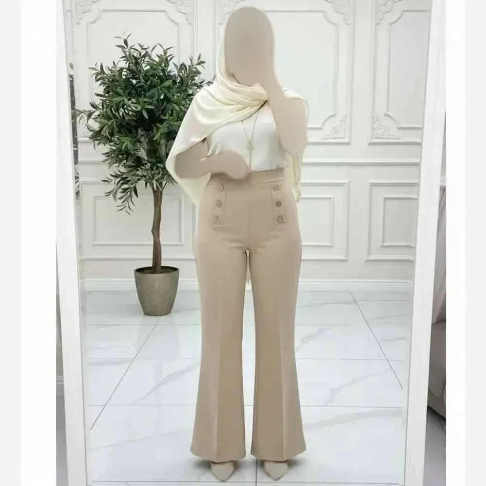 شلوار دمپا گشاد کمر دکمه ای جنس مازراتی اعلا