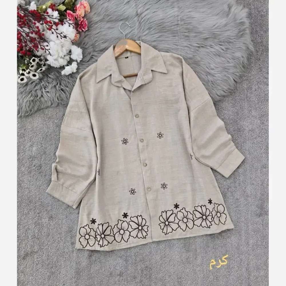 شومیز مانتویی مهگل جنس شانتون و گلدوزی