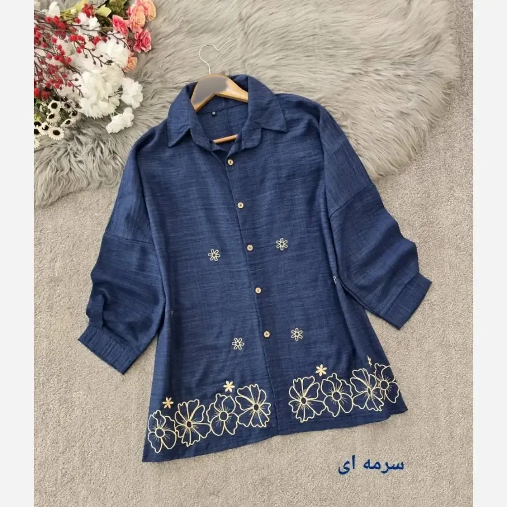 شومیز مانتویی مهگل جنس شانتون و گلدوزی