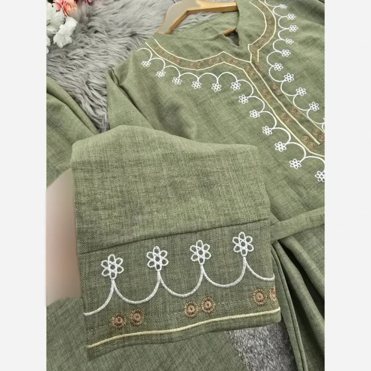 ست تونیک شلوار گلدوزی شده جنس شانتون فری سایز