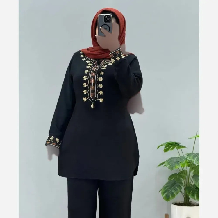 ست تونیک شلوار گلدوزی شده جنس شانتون فری سایز