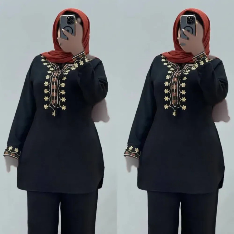 ست تونیک شلوار گلدوزی شده جنس شانتون فری سایز
