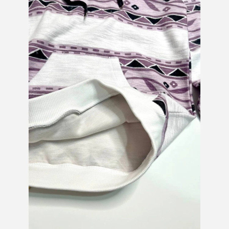 هودی لانگ بچهگانه طرحدار کرم و صورتی پنبهای جیبدار سایز 50 تا 65