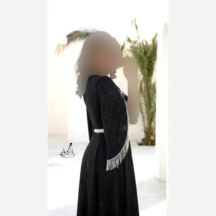پیراهن مجلسی زنانه لمه درجه یک بلند کاپدار با کمربند نگینی سایز بزرگ
