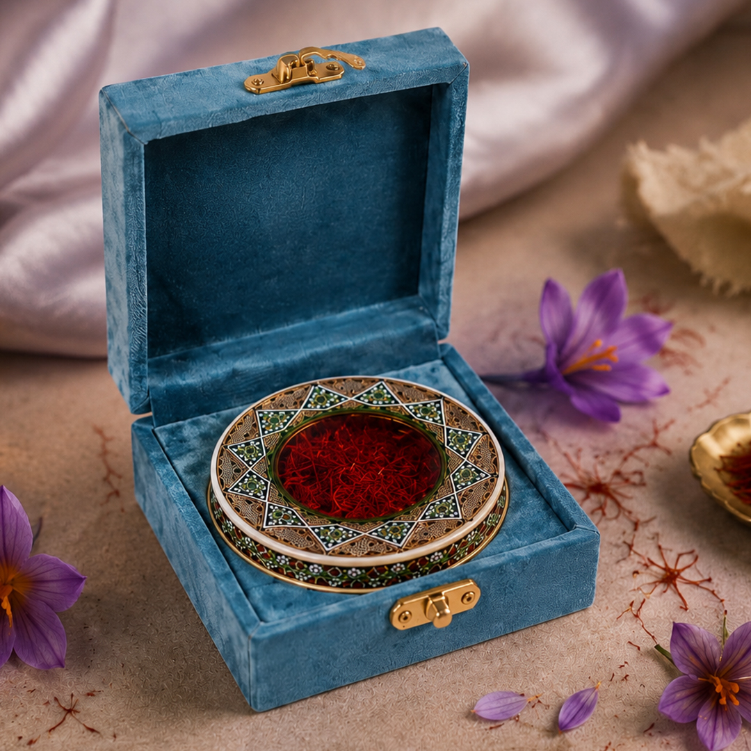 باکس زعفران درین پک مدل MK1026 مخمل کالیفرنیا آبی نفتی کمرنگ - ابعاد ۱۲×۱۲×۵
