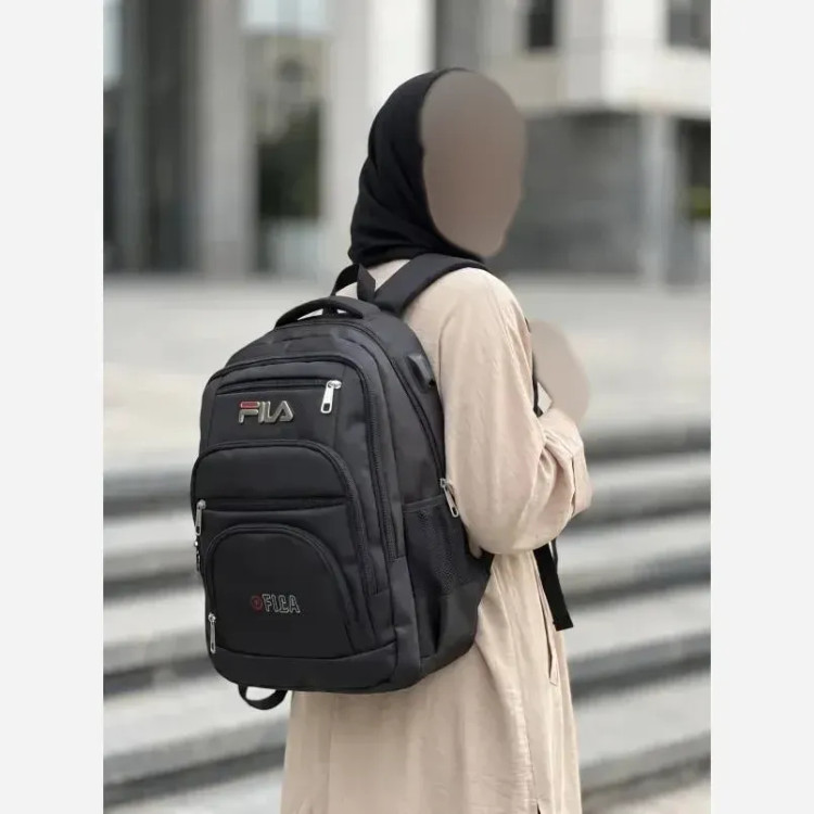 کوله پشتی دبیرستانی برزنتی درجه یک با جای لپ تاپ و دو جیب قمقمه در دو رنگ FILA و CAT