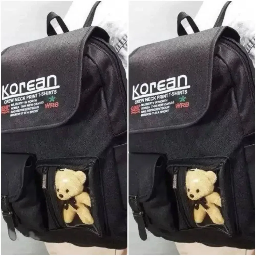 کوله پشتی چرم زنانه مشکی عروسکی طرح Korean سایز 40x35 سانت
