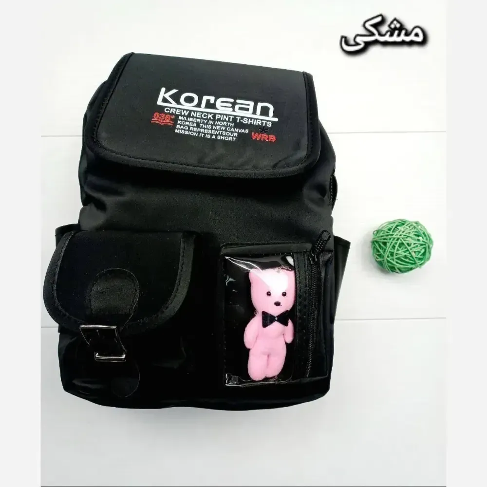 کوله پشتی چرم زنانه مشکی عروسکی طرح Korean سایز 40x35 سانت