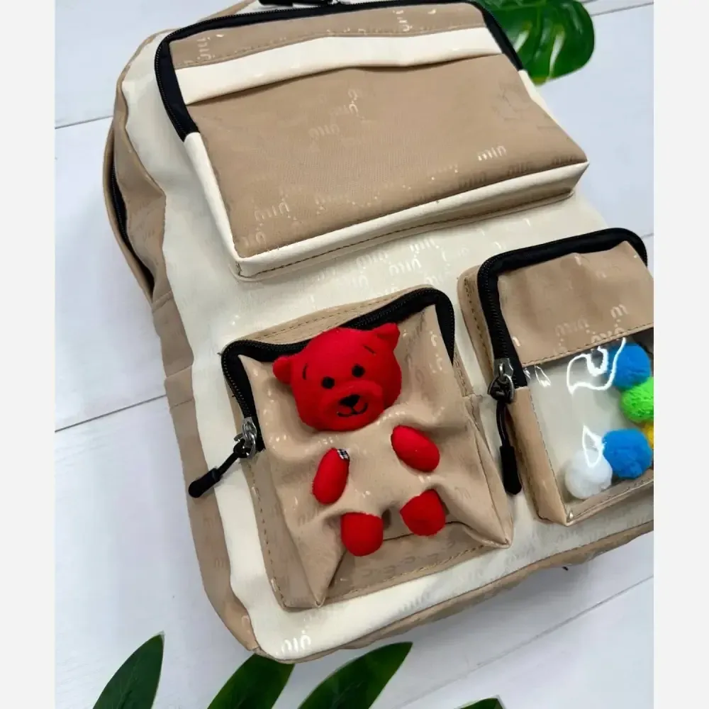 کوله پشتی روشا نانسی مشکی کرم نسکافه ای 35*40 سانت