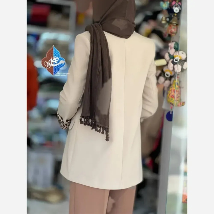 کت مازراتی آستر پلنگی رنگ استخوانی سایز یک