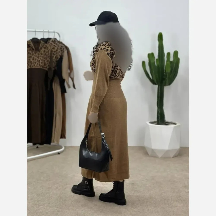 کفتان بافت زنانه مدل ژیوان فری سایز رنگ مشکی موکا نسکافه ای کرم