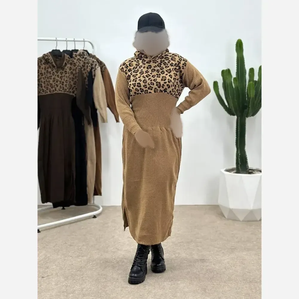 کفتان بافت زنانه مدل ژیوان فری سایز رنگ مشکی موکا نسکافه ای کرم
