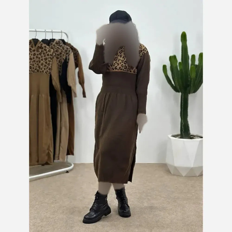 کفتان بافت زنانه مدل ژیوان فری سایز رنگ مشکی موکا نسکافه ای کرم