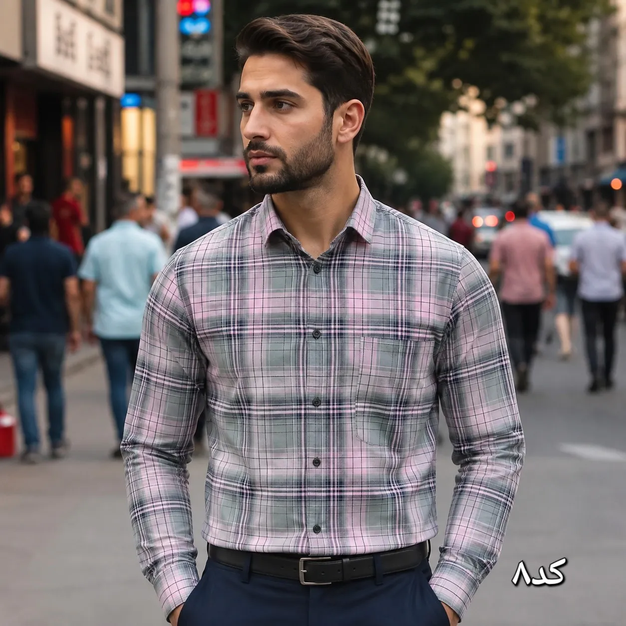 پیراهن آستین بلند مردانه نخی چهارخانه قواره آزاد جنس نخ پنبه