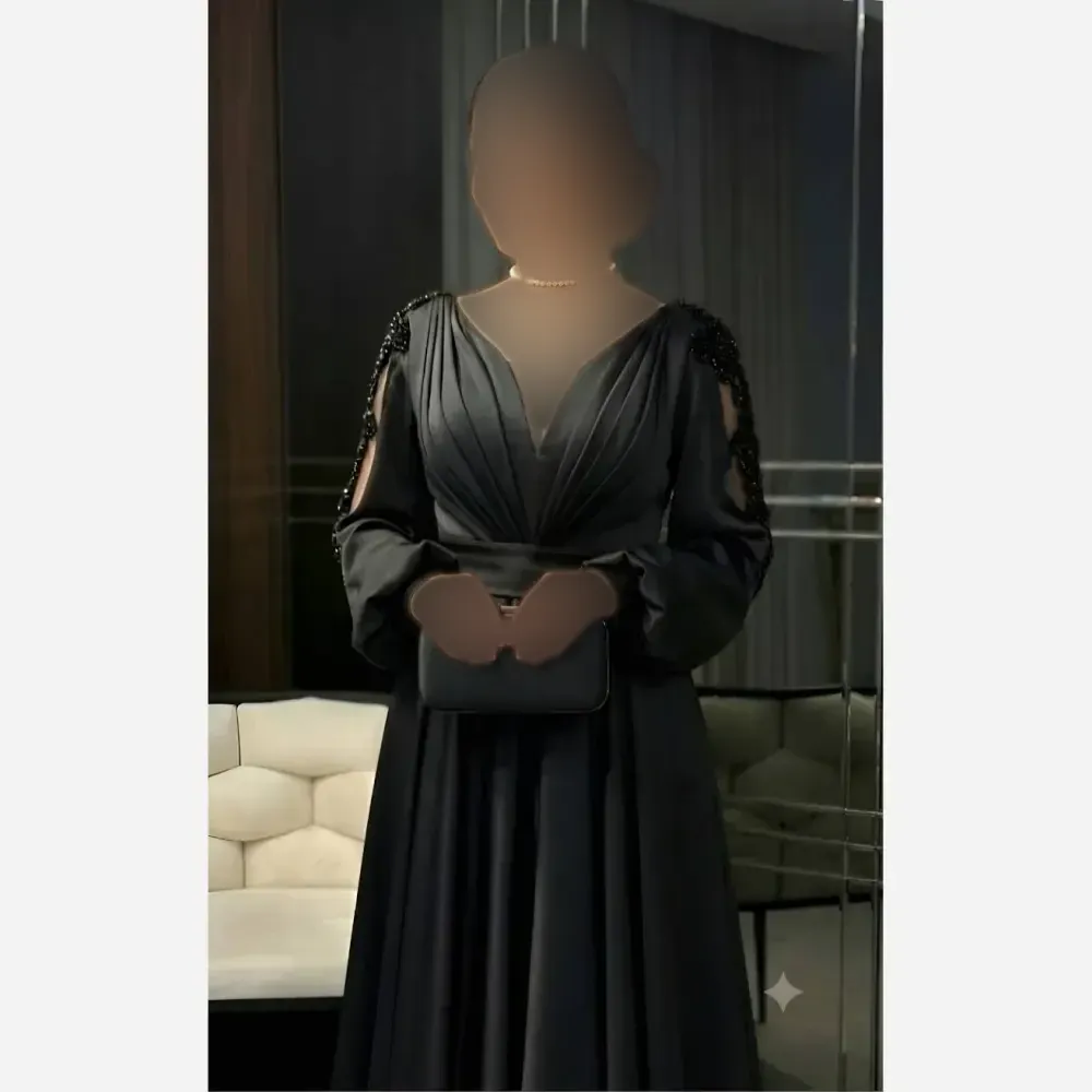 پیراهن مشکی زنانه ساتن آمریکایی و خرجکار گل برجسته سایز 38 تا 48