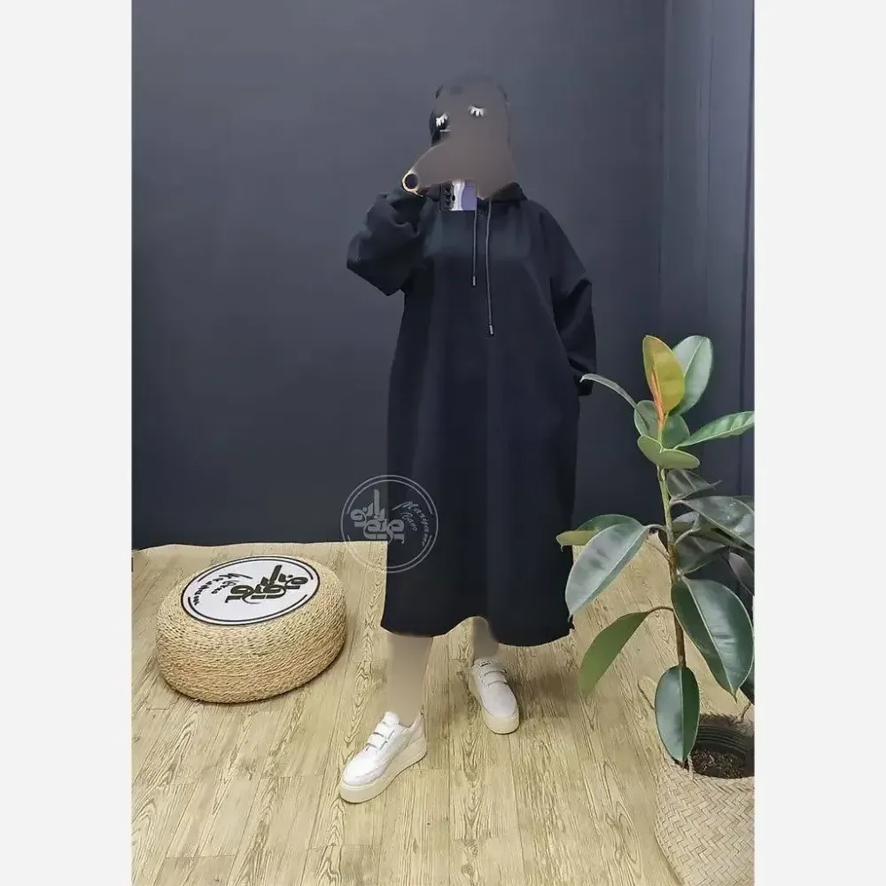 هودی زنانه مدل لندو دورس تو کرکی ضخیم مشکی کلاهدار سایز فری 38 تا 46