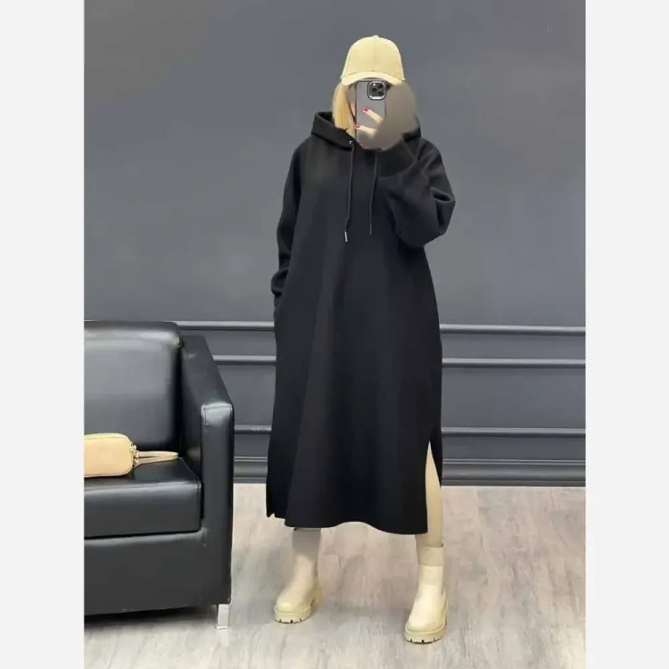 هودی زنانه مدل لندو دورس تو کرکی ضخیم مشکی کلاهدار سایز فری 38 تا 46