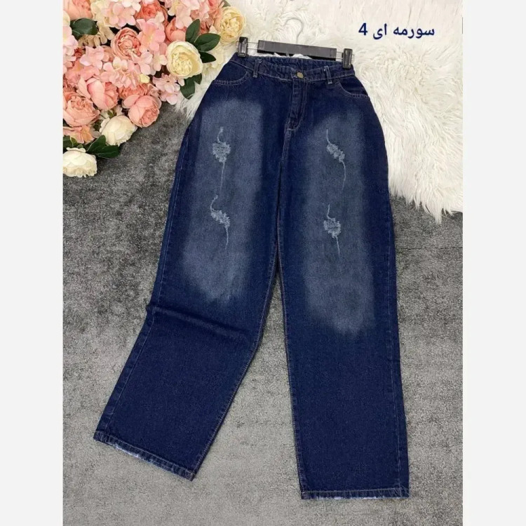 شلوار نیم بگ جین زنانه درجه یک سرمه ای سایز 42