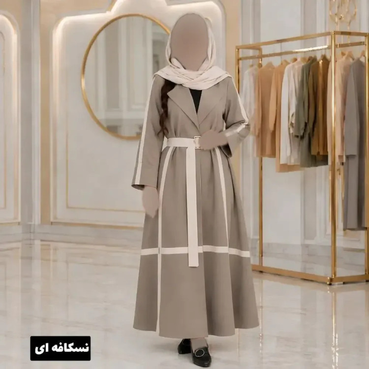 مانتو بلند زنانه شعله جنس بزایاق ریزشی سایز فری تا 48 کمربنددار